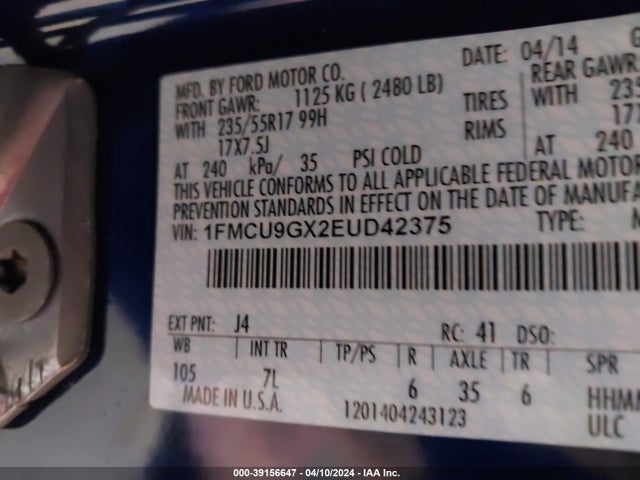Ford ESCAPE SE 2014 1FMCU9GX2EUD42375 Image 9