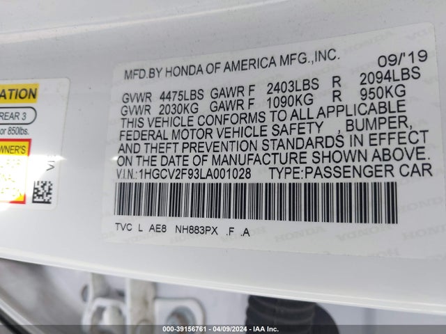 Honda Accord Touring 2020 1HGCV2F93LA001028 Image 9