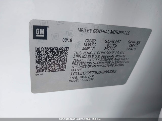Chevrolet Malibu 1fl 2018 1G1ZC5ST6JF286382 Image 9