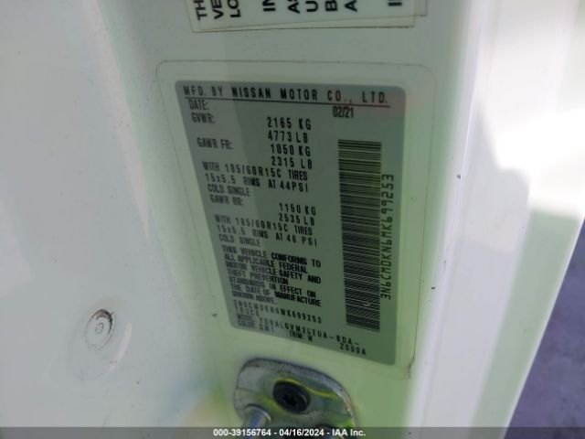 3N6CM0KN6MK699253 Nissan Nv200 Compact Cargo Sv Xtronic Cvt