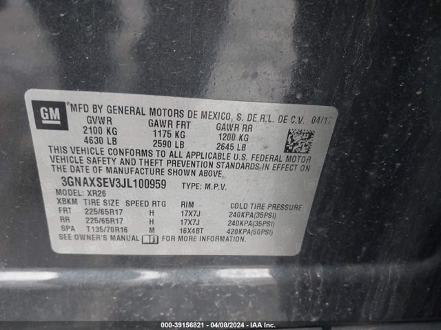 Chevrolet EQUINOX LT 2018 3GNAXSEV3JL100959 Image 9