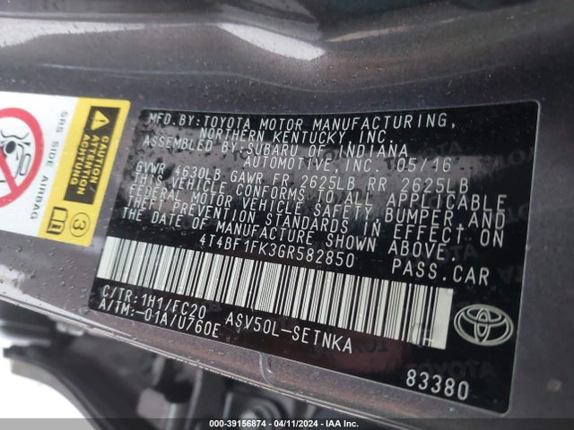 Toyota CAMRY LE 2016 4T4BF1FK3GR582850 Image 9
