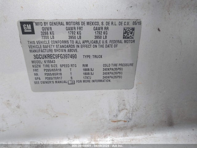 Chevrolet Silverado 1500 1lt 2015 3GCUKREC9FG397490 Image 9