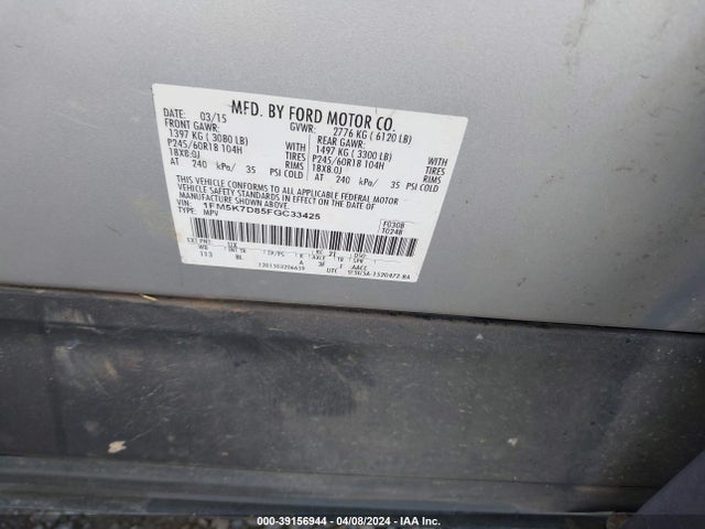 Ford EXPLORER XLT 2015 1FM5K7D85FGC33425 Image 9