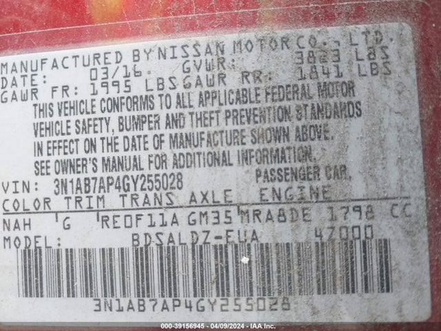 Nissan SENTRA SV 2016 3N1AB7AP4GY255028 Image 9