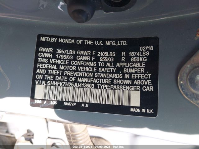 SHHFK7H25JU413603 Honda Civic Lx