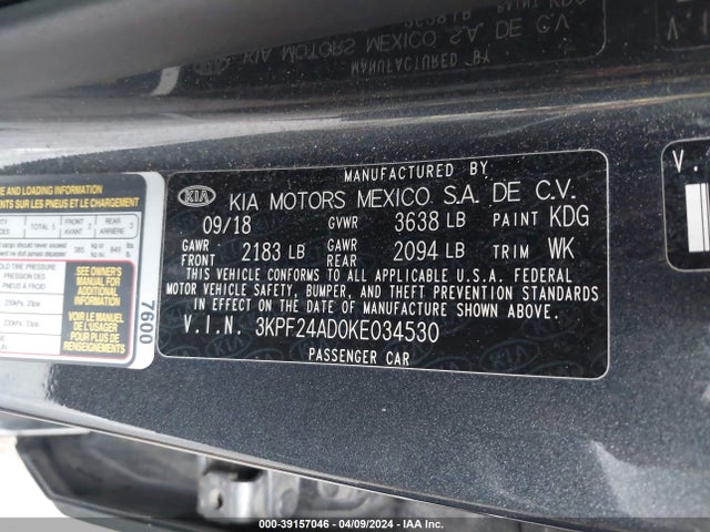 KIA FORTE FE 2019 3KPF24AD0KE034530 Image 9