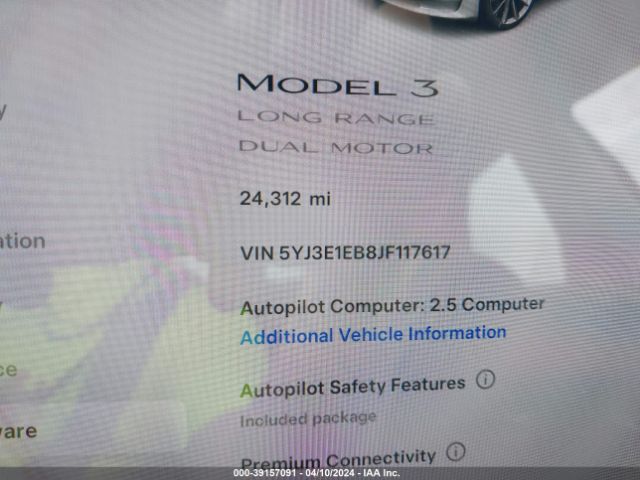 5YJ3E1EB8JF117617 Tesla Model 3 Long Range/performance