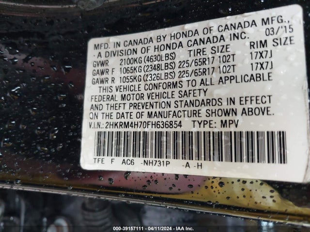 Honda Cr-v Ex-l 2015 2HKRM4H70FH636854 Image 9