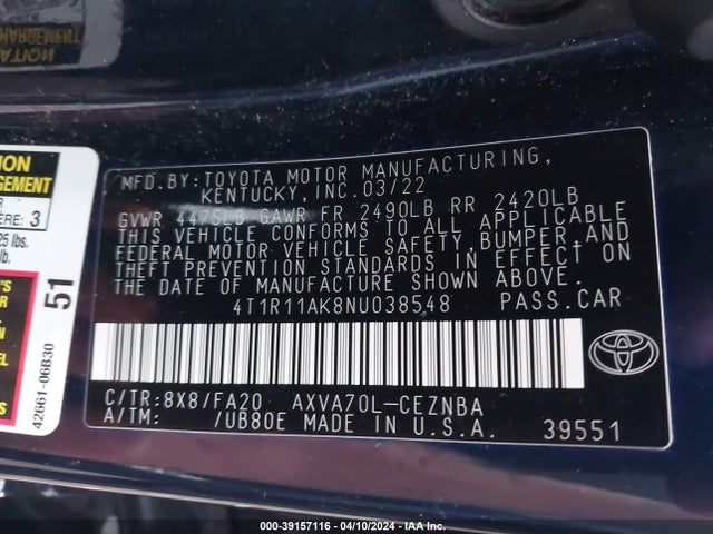 Toyota CAMRY LE 2022 4T1R11AK8NU038548 Image 9