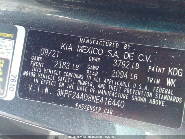 KIA Forte Lxs 2022 3KPF24AD8NE416440 Image 9