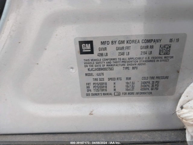 KL4CJASB9KB927563 Buick Encore Fwd Preferred
