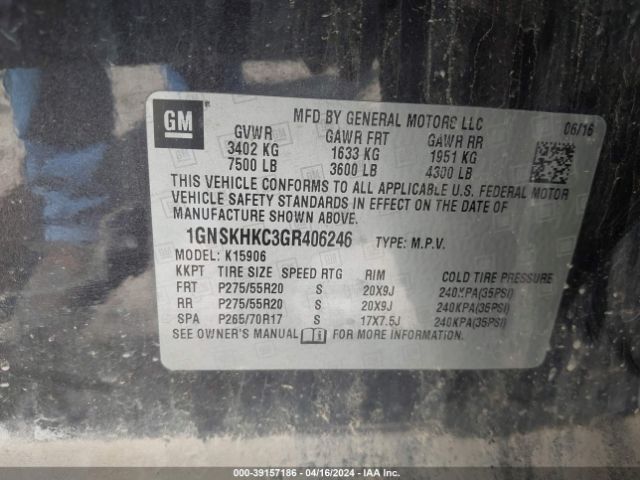 1GNSKHKC3GR406246 Chevrolet Suburban Lt