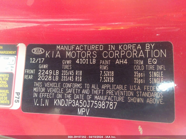 KIA SOUL + 2018 KNDJP3A50J7598787 Image 9