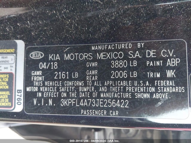 KIA FORTE LX 2018 3KPFL4A73JE256422 Image 9