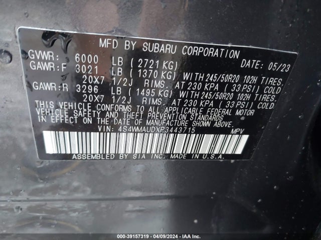 Subaru Ascent Limited 7-passenger 2023 4S4WMAUDXP3443715 Image 9