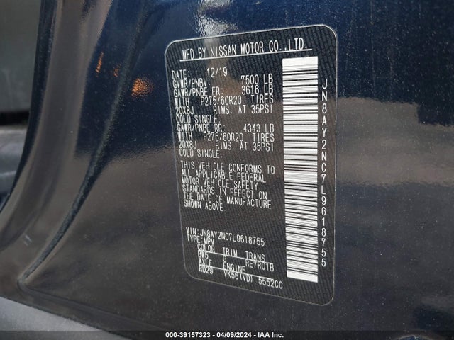 Nissan Armada Sl 4wd 2020 JN8AY2NC7L9618755 Image 9