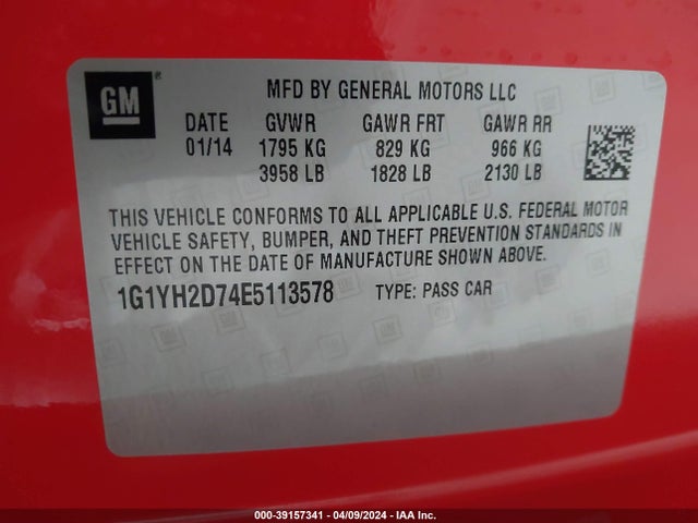 Chevrolet Corvette Stingray Z51 2014 1G1YH2D74E5113578 Image 9