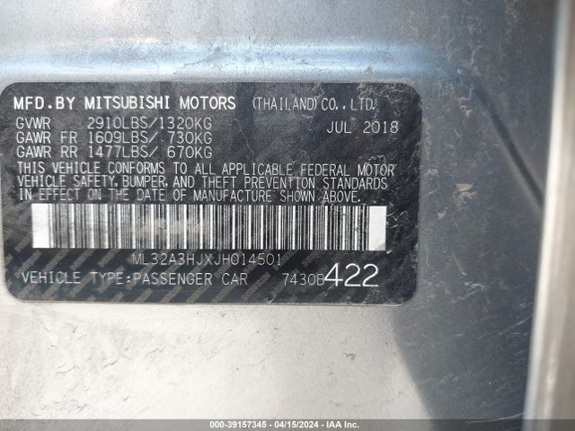 ML32A3HJXJH014501 Mitsubishi MIRAGE ES