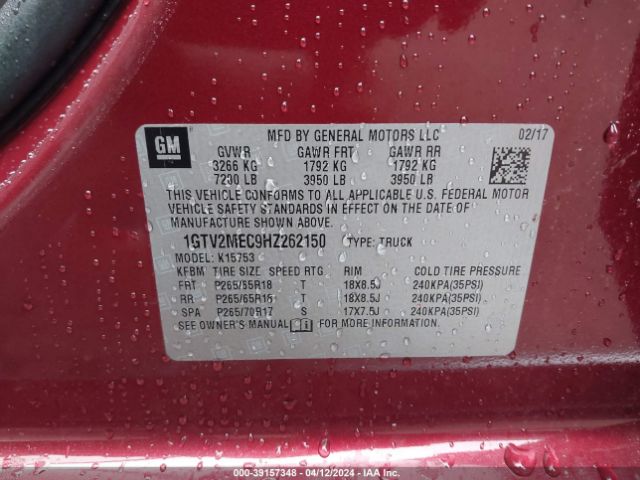 1GTV2MEC9HZ262150 GMC Sierra 1500 Sle