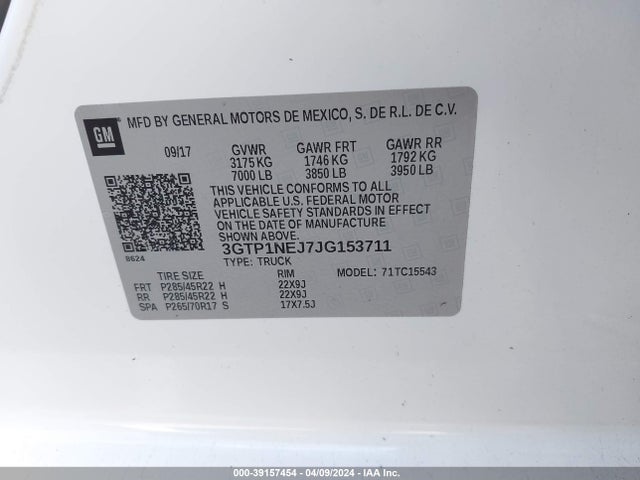 GMC Sierra 1500 Slt 2018 3GTP1NEJ7JG153711 Image 9