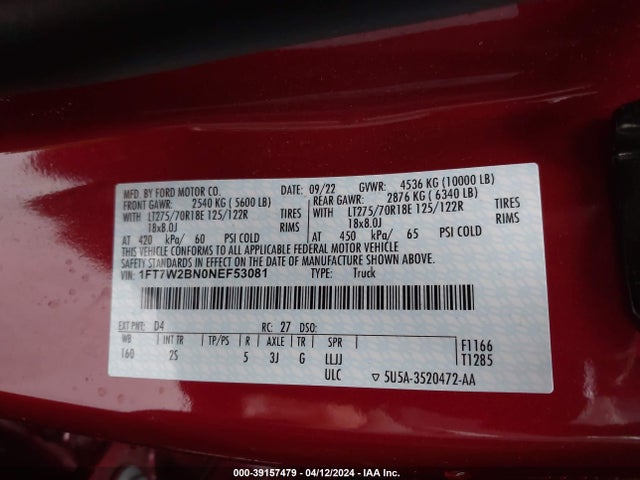 Ford F-250 Xlt 2022 1FT7W2BN0NEF53081 Image 9