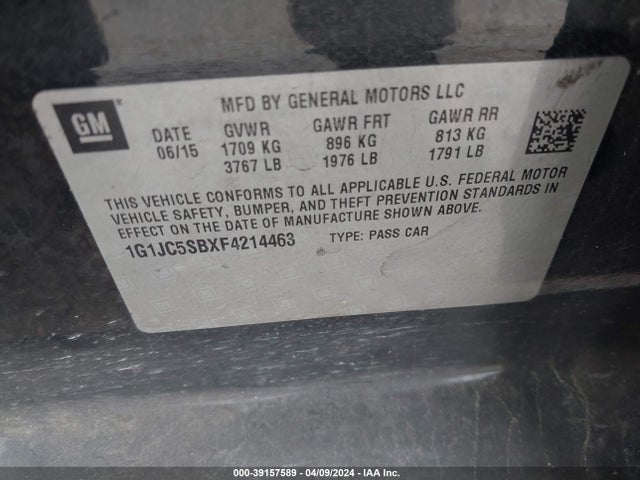 Chevrolet Sonic Lt Auto 2015 1G1JC5SBXF4214463 Image 9
