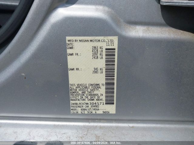1N4BL4CV7NN304571 Nissan Altima Sr Fwd