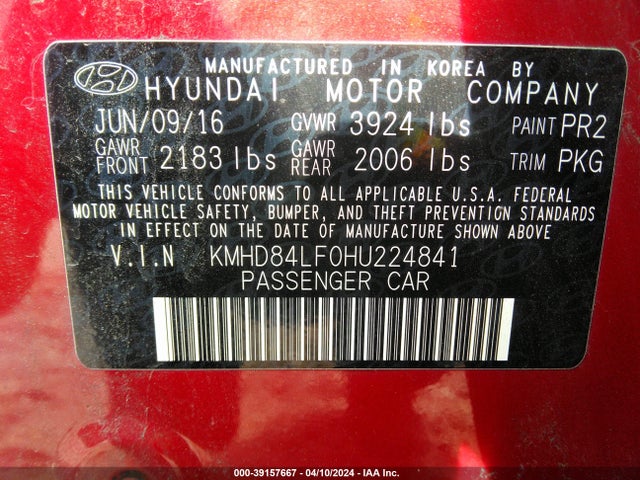 Hyundai ELANTRA SE 2017 KMHD84LF0HU224841 Image 9