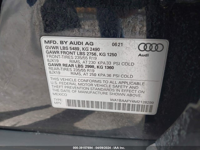 WA1BAAFY4M2128299 Audi Q5 Premium Plus 45 Tfsi Quattro S Tronic