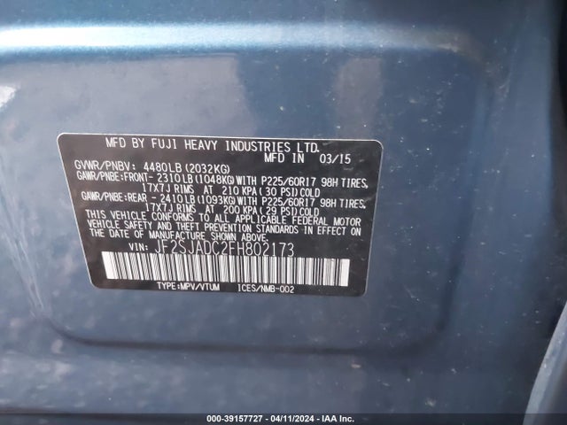 Subaru Forester 2.5i Premium 2015 JF2SJADC2FH802173 Image 9