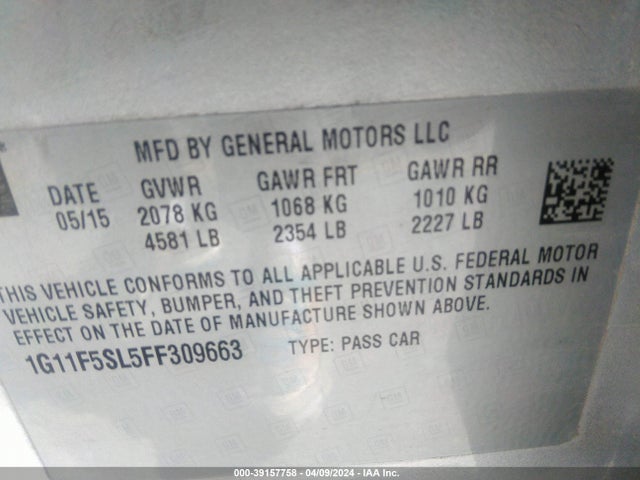 Chevrolet Malibu 1lz 2015 1G11F5SL5FF309663 Image 9
