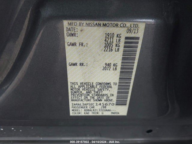 Nissan Altima 2.5 S 2014 1N4AL3AP5EC145670 Image 9