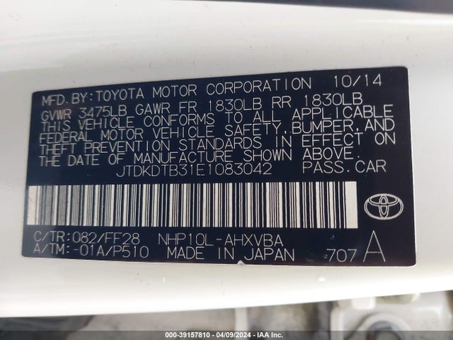 Toyota Prius C Two 2014 JTDKDTB31E1083042 Image 9