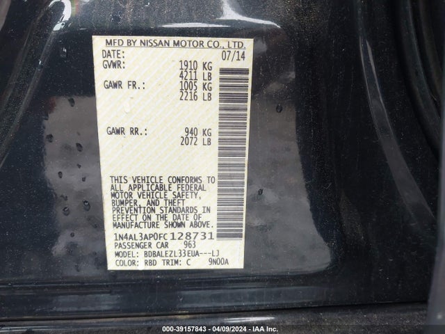 Nissan Altima 2.5 S 2015 1N4AL3AP0FC128731 Image 9