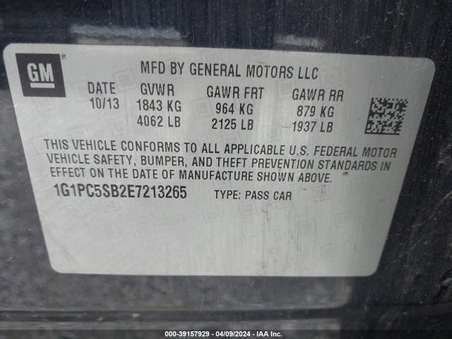 Chevrolet CRUZE LT 2014 1G1PC5SB2E7213265 Image 9