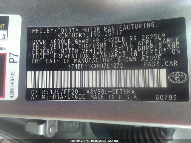 Toyota CAMRY SE 2017 4T1BF1FKXHU791272 Image 9