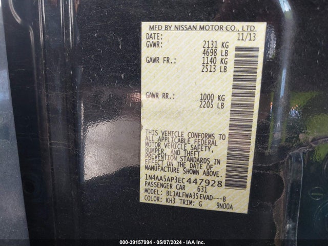 Nissan Maxima 3.5 Sv 2014 1N4AA5AP3EC447928 Image 9