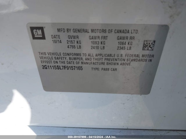 Chevrolet IMPALA 1LT 2015 2G1115SL7F9157165 Image 9