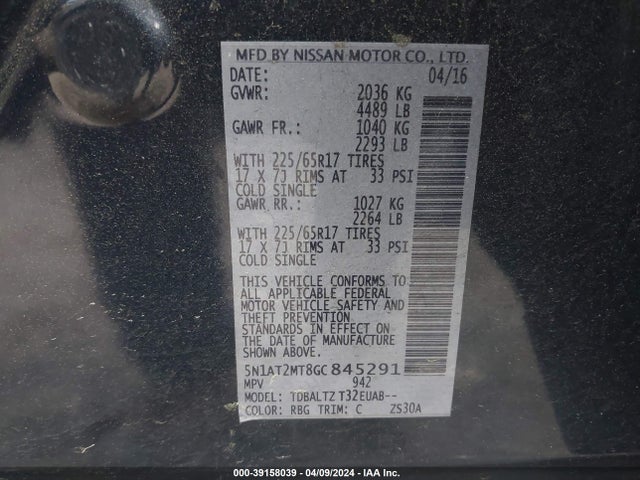 Nissan ROGUE SV 2016 5N1AT2MT8GC845291 Image 9