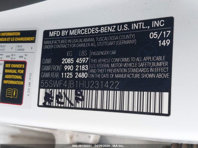 55SWF4JB1HU231422 Mercedes-Benz C 300 Luxury/sport