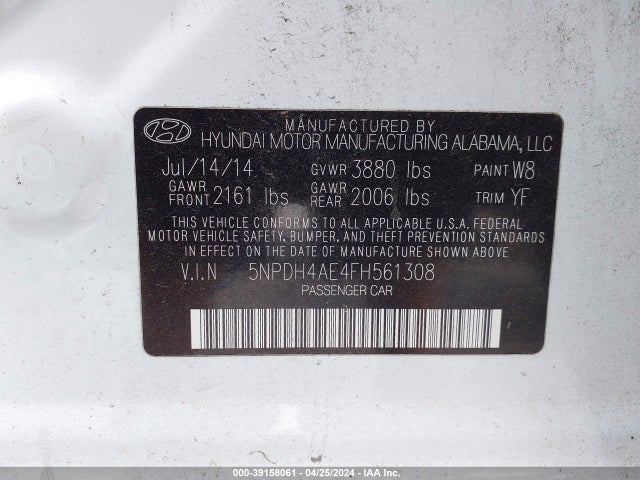 Hyundai ELANTRA SE 2015 5NPDH4AE4FH561308 Image 9