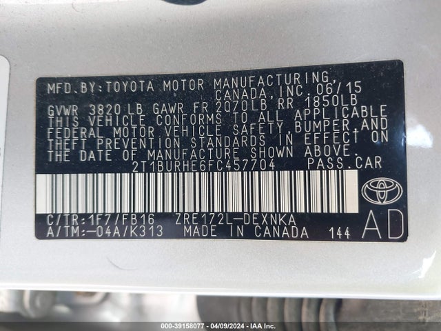 Toyota COROLLA LE 2015 2T1BURHE6FC457704 Image 9