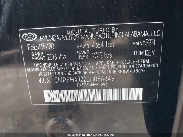 Hyundai Sonata Limited 2020 5NPEH4J22LH036849 Image 9