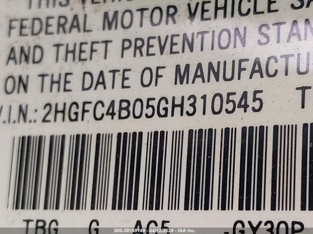 2HGFC4B05GH310545 Honda Civic Lx-p