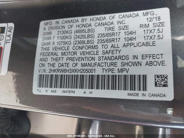 Honda CR-V LX 2019 2HKRW6H3XKH205001 Image 9