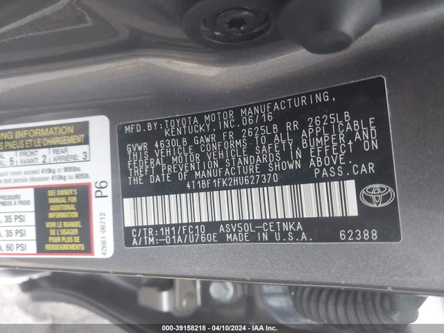 Toyota CAMRY LE 2017 4T1BF1FK2HU627370 Image 9
