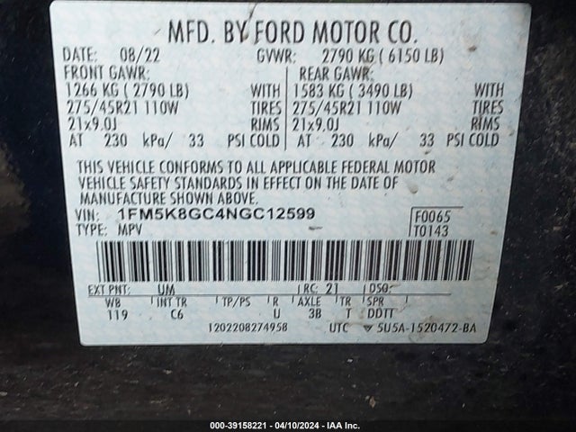 Ford Explorer St 2022 1FM5K8GC4NGC12599 Image 9