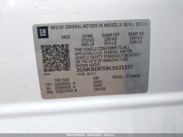3GNKBDRS9KS631377 Chevrolet Blazer