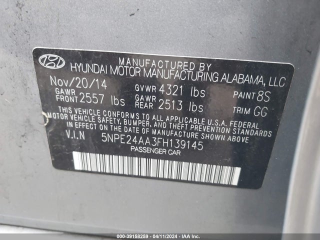 Hyundai SONATA ECO 2015 5NPE24AA3FH139145 Image 9